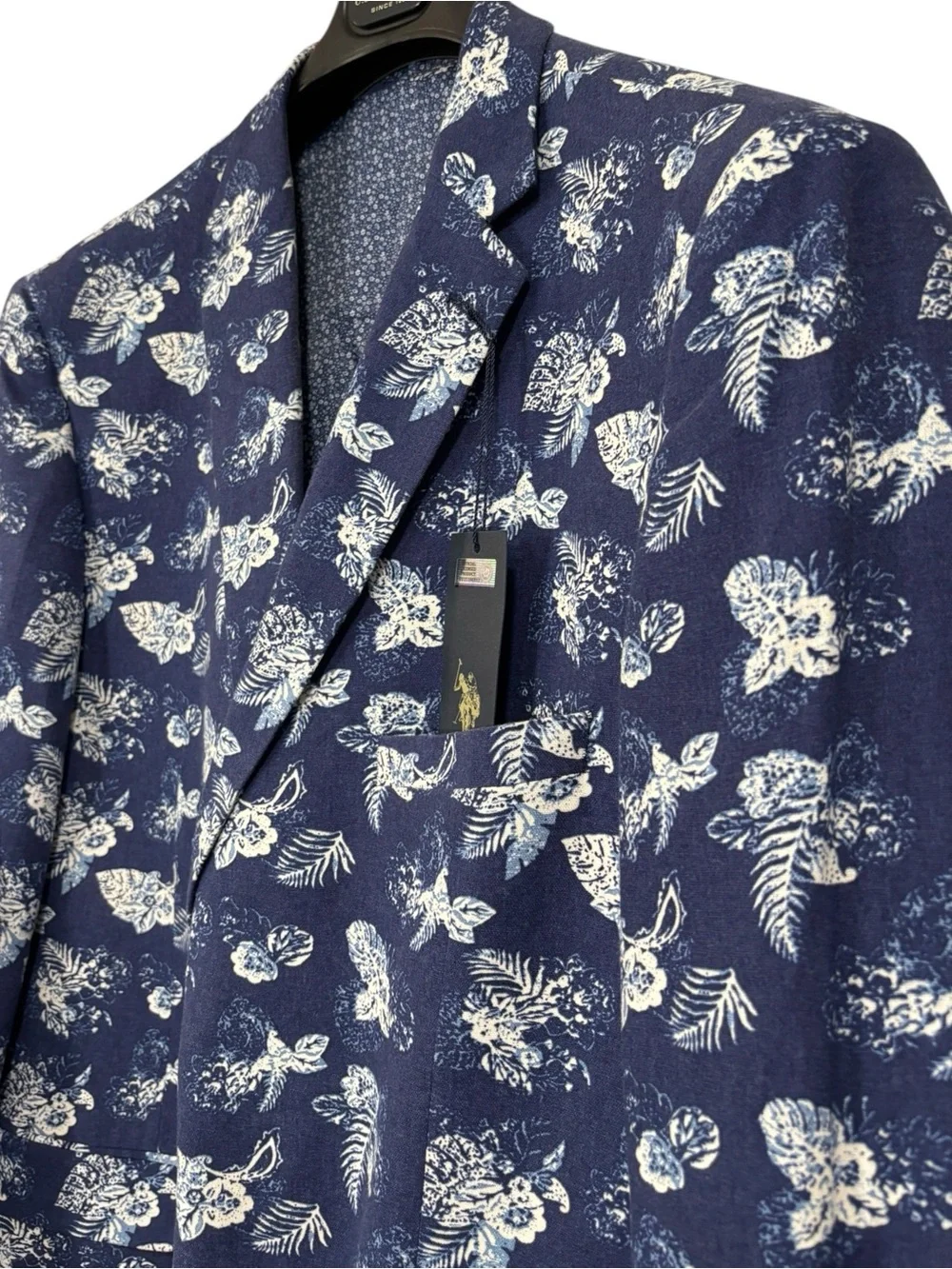 US Polo Assn NWT Blue Floral Suit Jacket Blazer Sport Coat Size 48R Men’s